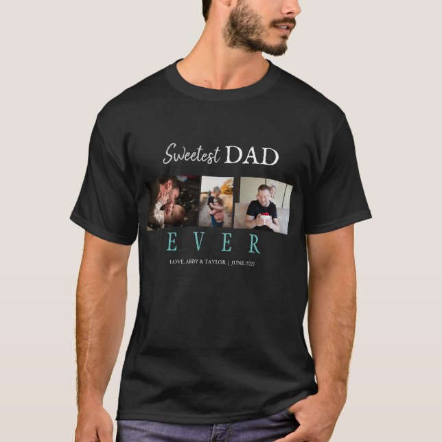 SWEETEST VATER JE CUSTOM 3 FOTOS T-Shirt (Vorderseite)