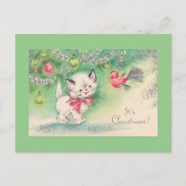 Sweetest Vintage Christmas Kittens Feiertagspostkarte (Vorderseite)