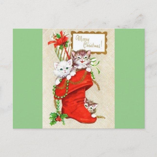 Sweetest Vintage Christmas Kittens Feiertagspostkarte (Vorderseite)