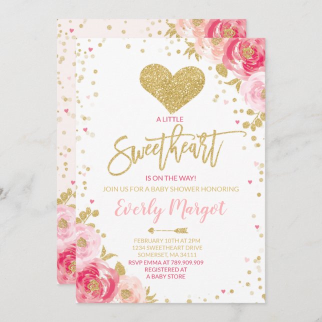Sweetheart Baby Shower Invitation Valentine's Baby Einladung (Vorne/Hinten)