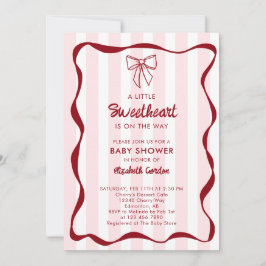Sweetheart Baby Shower Pink Bow Stripes Coquette Einladung