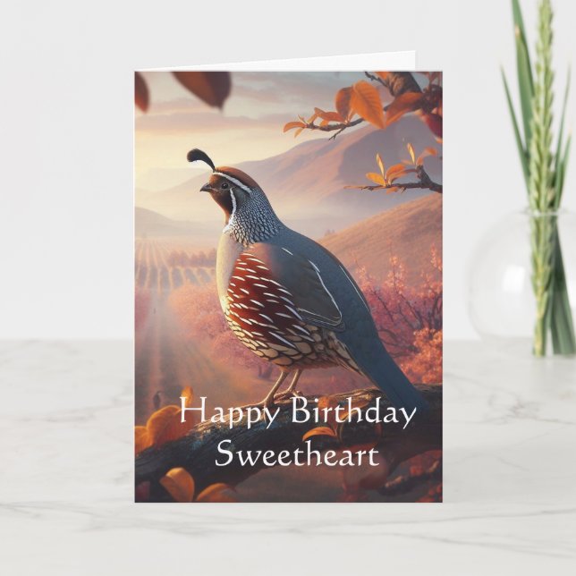 Sweetheart Birthday Custom California Quail Birds Karte (Vorderseite)