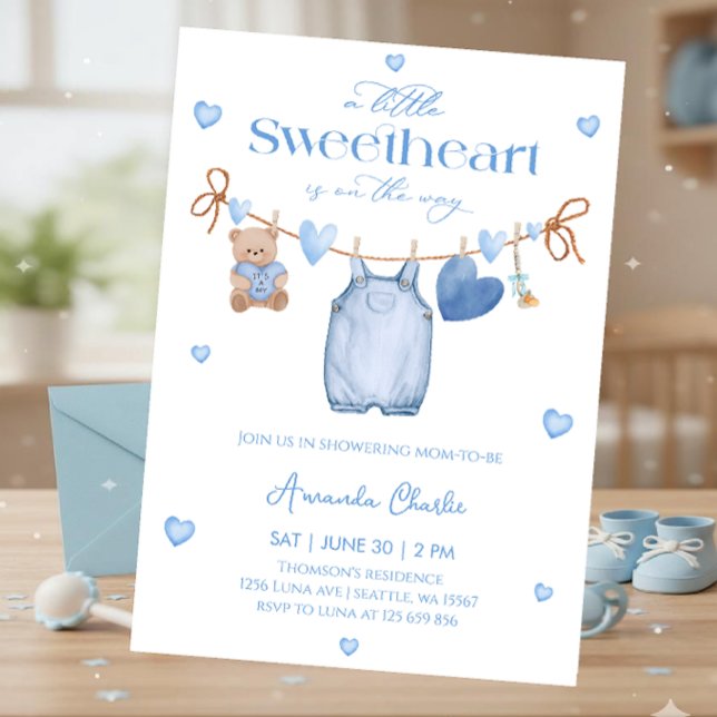 Sweetheart  blue Boy baby shower Einladung (Von Creator hochgeladen)
