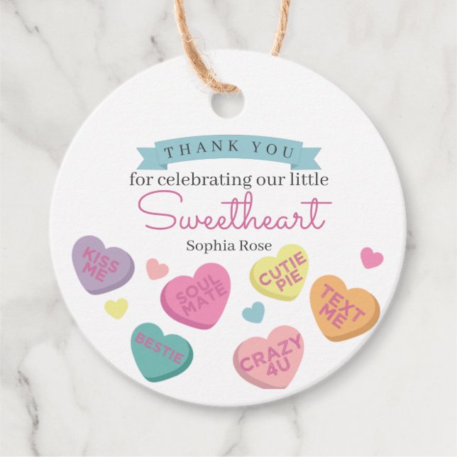 Sweetheart Candy Birthday oder Baby Shower Favor T Geschenkanhänger (Vorderseite)