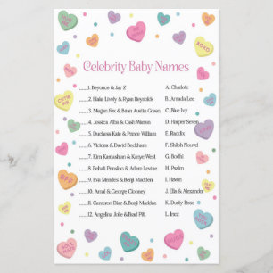 Sweetheart Candy Celebrity Names Baby Shower Game