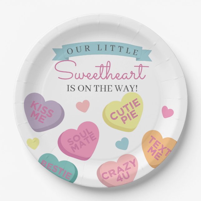Sweetheart Candy Hearts Baby Dusche Party Dekorati Pappteller (Vorderseite)