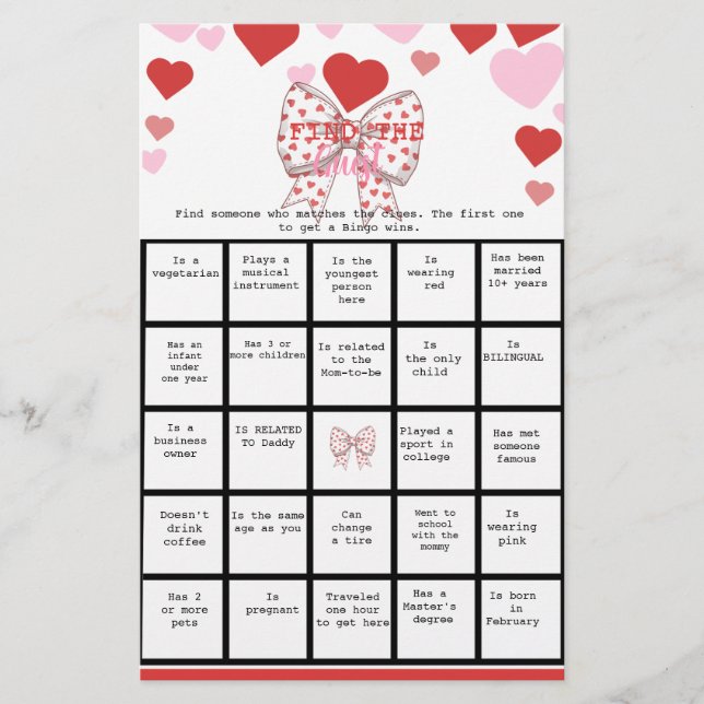 Sweetheart Finden Sie das Bingo Baby Shower Game Flyer (Vorne)