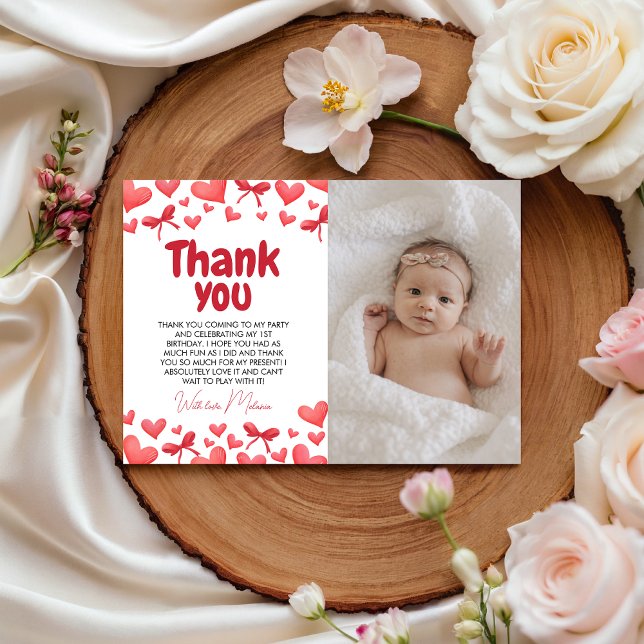 Sweetheart First Birthday Photo Thank You Card  Einladung (Von Creator hochgeladen)
