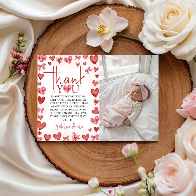 Sweetheart First Birthday Photo Thank You Card Einladung (Von Creator hochgeladen)