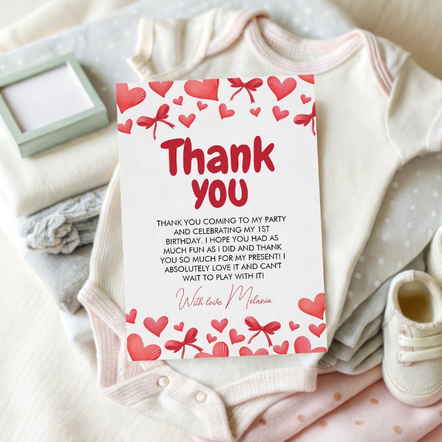 Sweetheart First Birthday Thank You Card Einladung (Von Creator hochgeladen)