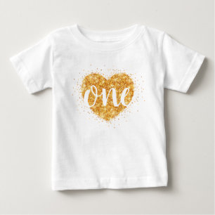 Sweetheart Gold Glitzer Herz Erster Geburtstag Shi Baby T-shirt
