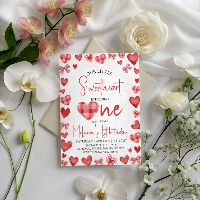 Sweetheart Heart First Birthday Invitation Einladung (Von Creator hochgeladen)