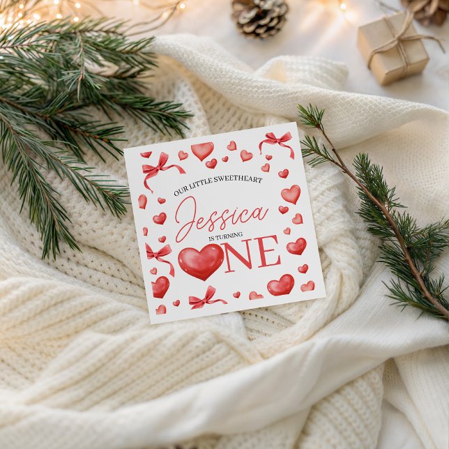 Sweetheart Heart One Birthday Napkin Serviette (Von Creator hochgeladen)