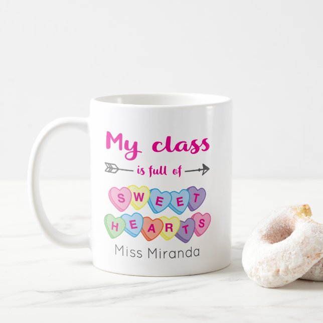 Sweetheart Hearts Personalisiert Teacher Valentine Kaffeetasse (Mit Donut)