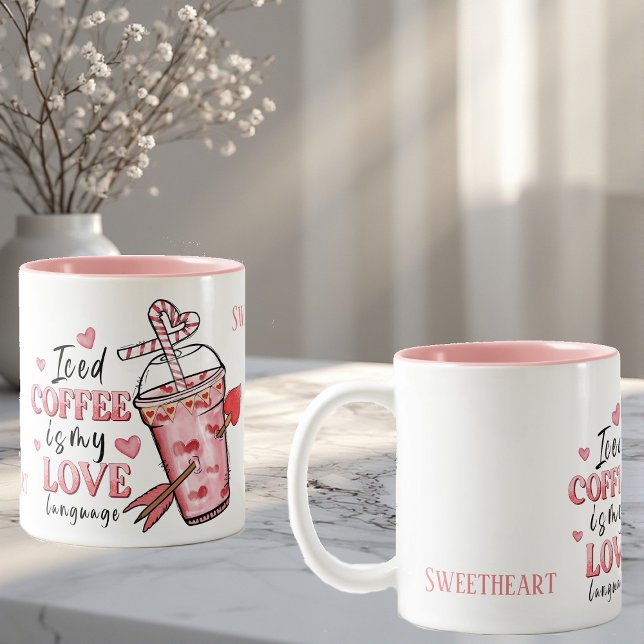 Sweetheart Iced Coffee is My Love Funky Customized Zweifarbige Tasse (Sweetheart Iced Coffee is My Love Funky Customized Two-Tone Coffee Mug)