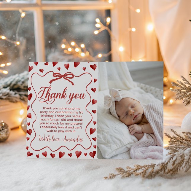Sweetheart Photo Thank You Card First Birthday Einladung (Von Creator hochgeladen)