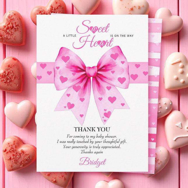 Sweetheart pink bow Valentines girl baby shower Dankeskarte (Von Creator hochgeladen)
