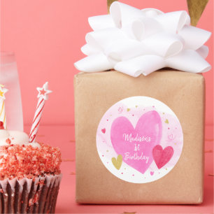 Sweetheart Pink Gold Hearts Geburtstag Runder Aufkleber