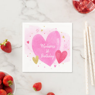 Sweetheart Pink Gold Hearts Geburtstag Serviette