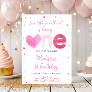 Sweetheart Pink Gold Herzens Erster Geburtstag Einladung