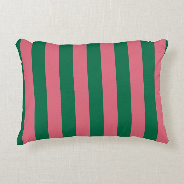 Sweetheart Pink Pickle Green Strip Dekokissen (Vorderseite)
