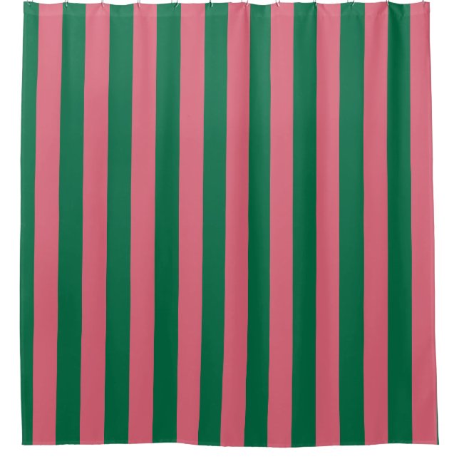 Sweetheart Pink Pickle Green Strip Duschvorhang (Vorderseite)