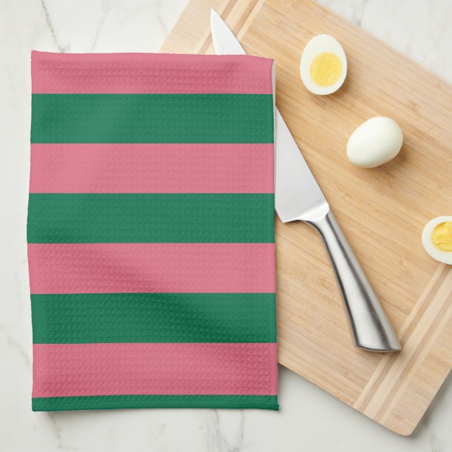 Sweetheart Pink Pickle Green Strip Geschirrtuch (Viertel Falte)