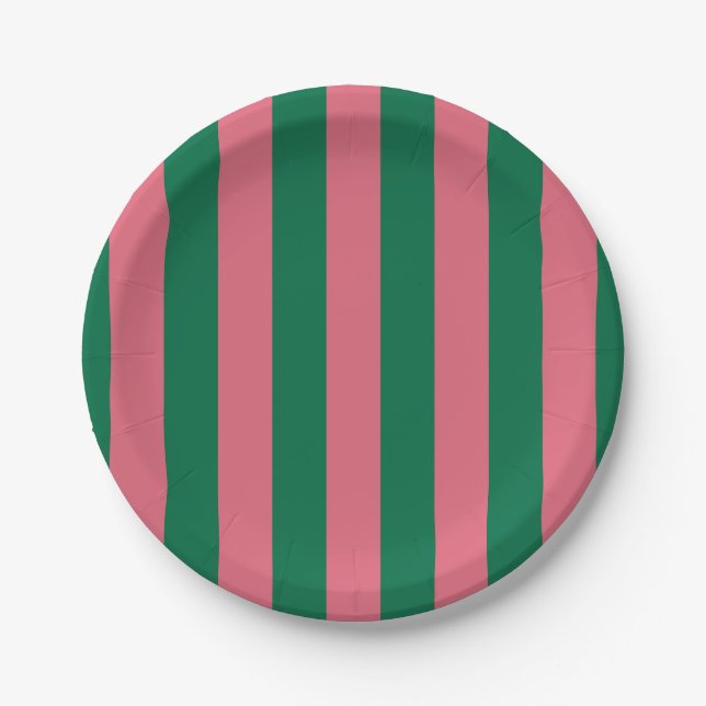 Sweetheart Pink Pickle Green Strip Pappteller (Vorderseite)