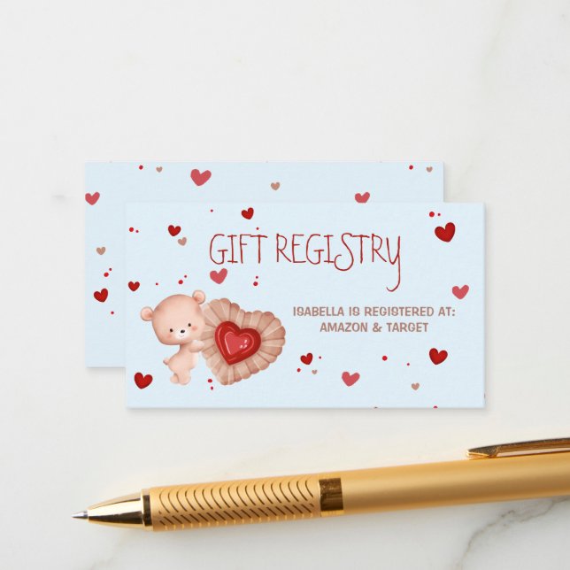 Sweetheart Red Blue Baby Duschgeschenk Registrieru Begleitkarte (Vorderseite/Rückseite Beispiel)