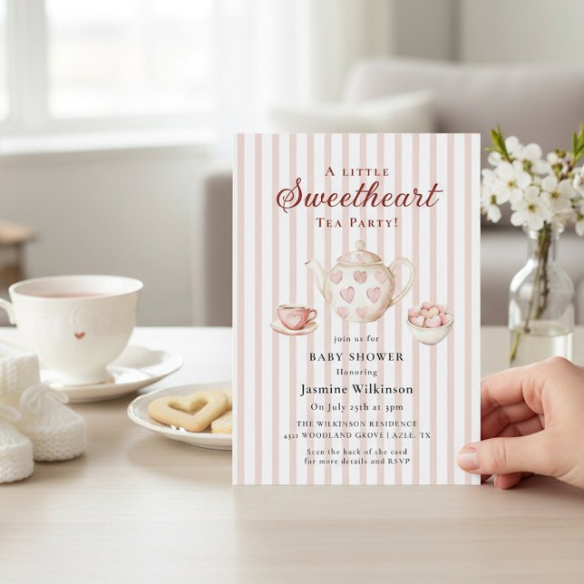 Sweetheart Tea Party Pink Stripe Baby Shower Einladung (Von Creator hochgeladen)