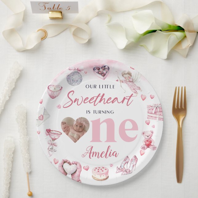 Sweetheart Valentine 1. Geburtstagspapier Teller (Hochzeit)