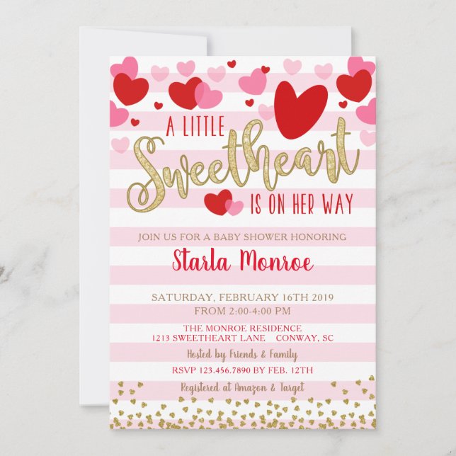 Sweetheart Valentine Baby Dusche Einladung (Vorderseite)