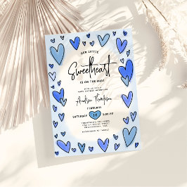 Sweetheart Valentine Hearts Blue Boy Baby Dusche Einladung