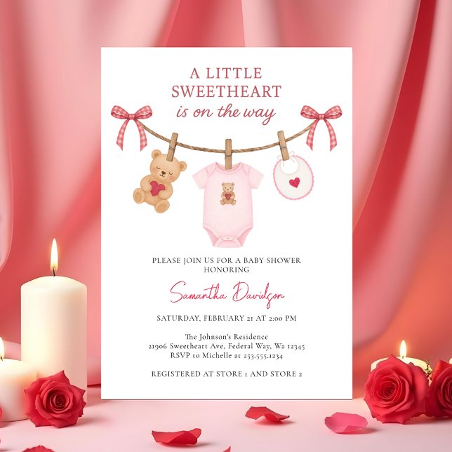 Sweetheart Valentine Teddy Bear Pink Baby Shower Einladung (Sweetheart Valentine Teddy Bear Pink Baby Shower Invitation)