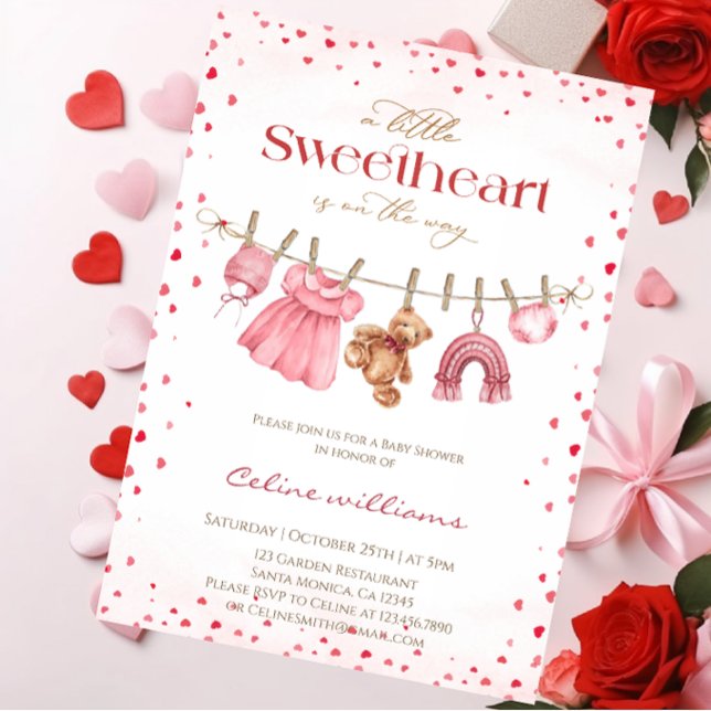 Sweetheart valentine's clothesline baby shower einladung (Von Creator hochgeladen)