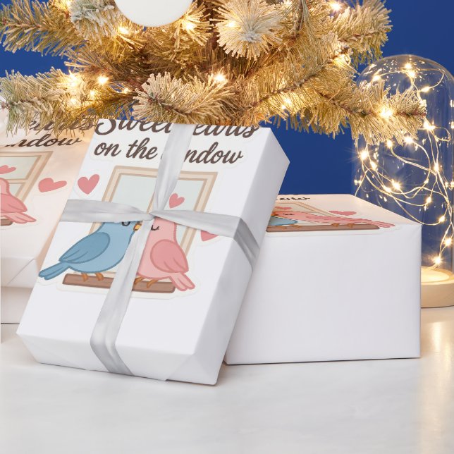 Sweethearts on the Window - Niedlich Lovebirds Sti Geschenkpapier (Feiertage)