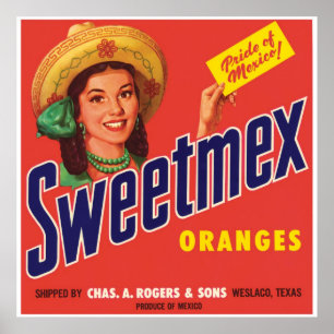 Sweetmex Orangen Weslaco Texas Mexiko Vintag Poster