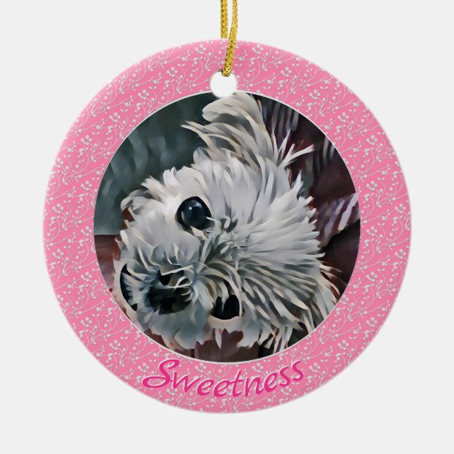 Sweetness-Pink-Puppy-Template Round- Keramik Ornament (Vorne)