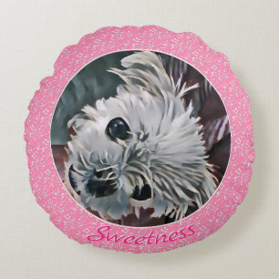 Sweetness-Pink-Puppy-Template Rundes Kissen
