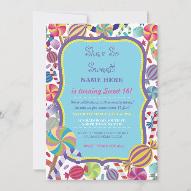 Sweety Dessert Candy Sweet 16 oder jedes Alter Ein Einladung (Vorderseite)