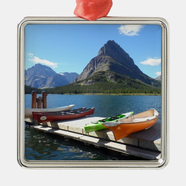 Swiftcurrent See-Boots-Glacier Nationalpark Silbernes Ornament (Vorne)