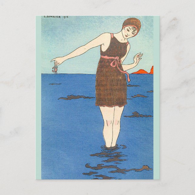 Swim Anzug von George Barbier Postkarte (Vorderseite)