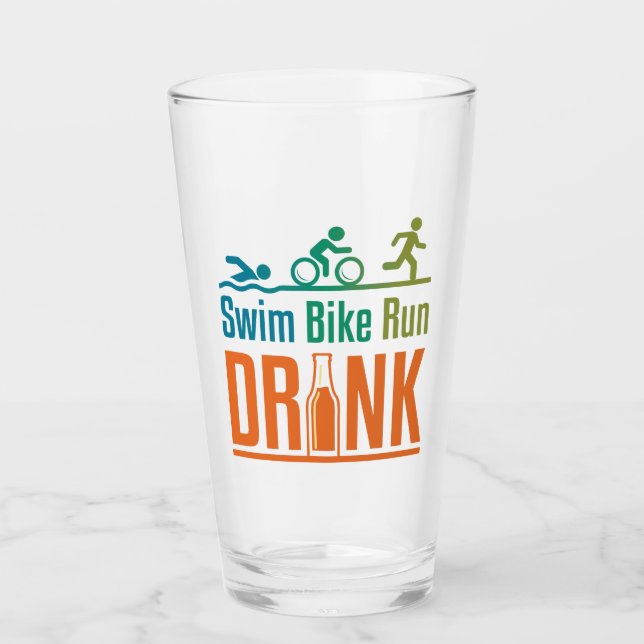 Swim Bike Run Drink Funny Triathlon Drinking Glas (Vorderseite)