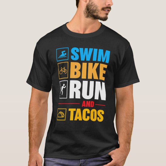 Swim Bike Run & Tacos Vatertag T-Shirt (Vorderseite)