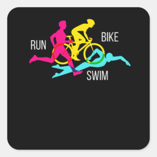 Swim Bike Run Triathlon Sport Athlete Marathon Quadratischer Aufkleber