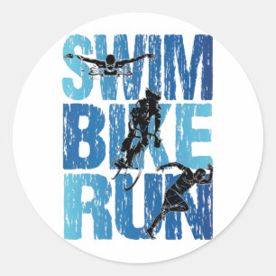 Swim Bike Run - Vintager Triathlon Runder Aufkleber