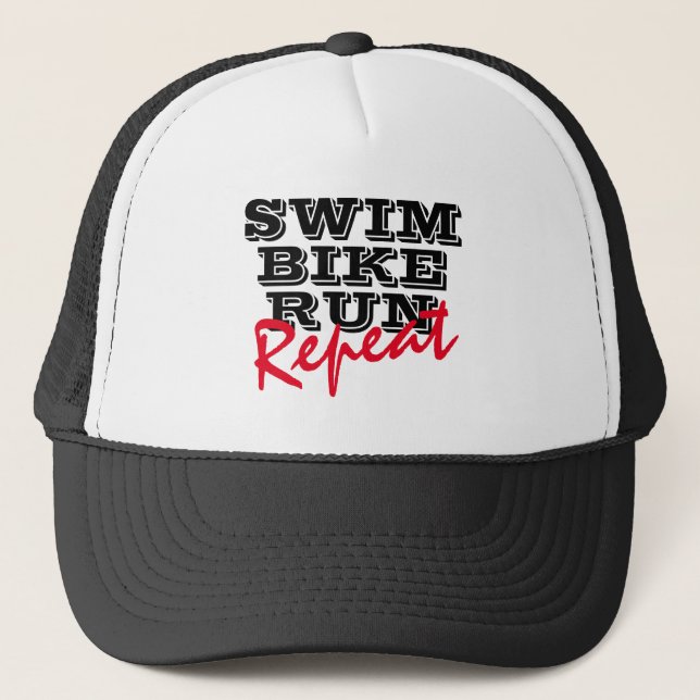 Swim Bike Run Wiederholung Triathlon Trucker Hat Truckerkappe (Vorderseite)