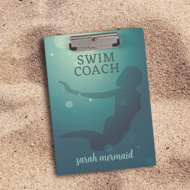 Swim Coach Aquamarin Modern Mermaid Clipboard Klemmbrett (Perfect for Swim Coaches. Add your name to this mermaid clipboard)
