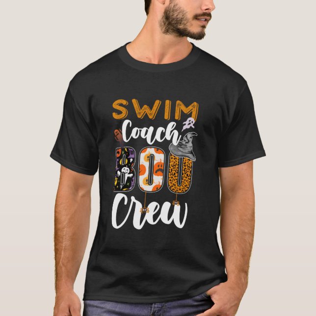 Swim Coach Boo Crew Ghost Funny Schwimmer Hallowee T-Shirt (Vorderseite)