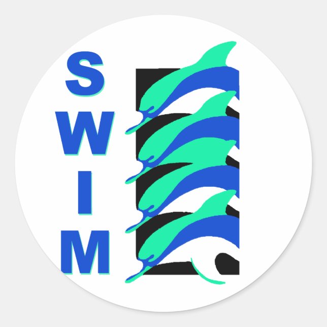 Swim-Delphine Runder Aufkleber (Vorderseite)
